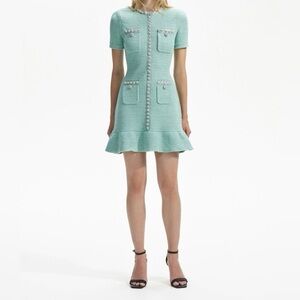 Self-Portrait Mint Knit Mini Dress
